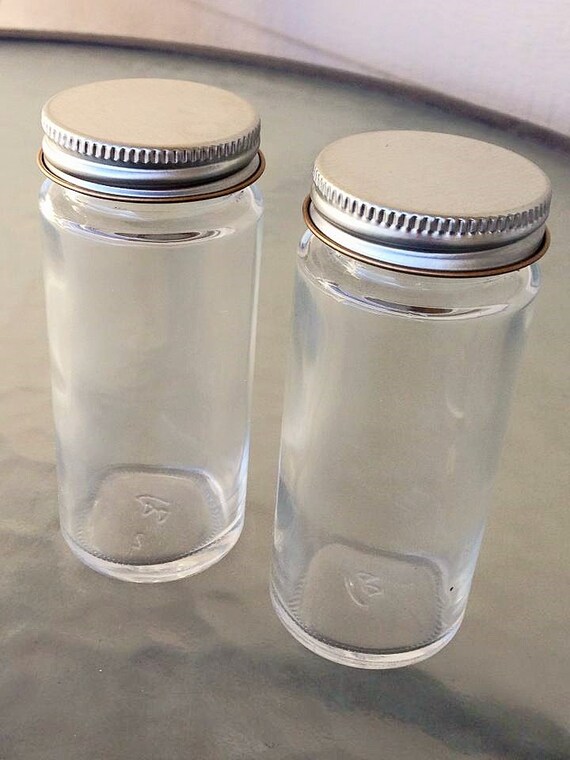 Items similar to SALE Clear 24 Glass Round Spice Jars Silver Lid 3.4oz