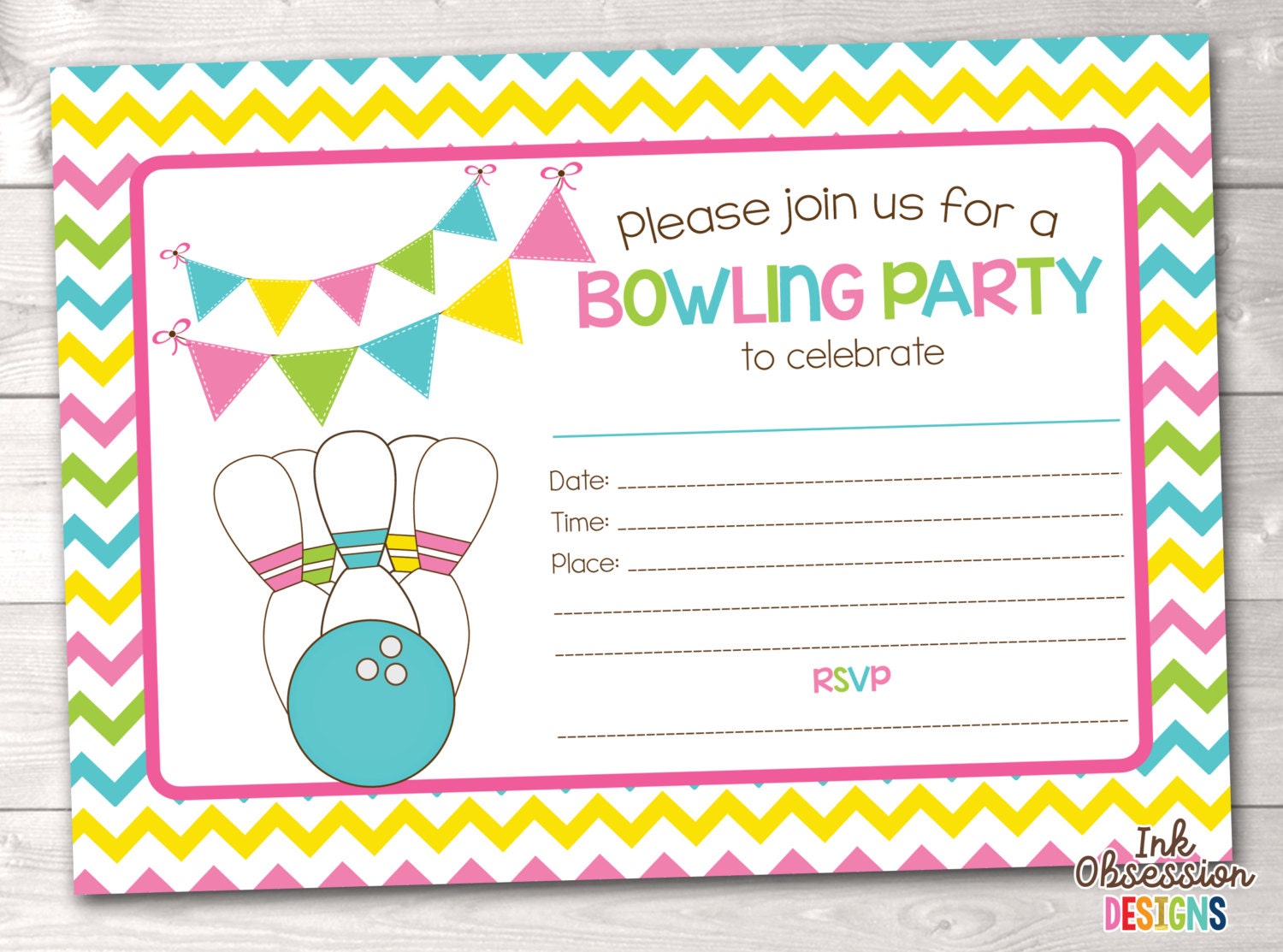 Printable Bowling Party Invitation Fill In The Blank Birthday