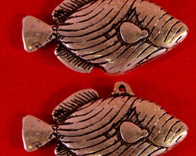 2 Vintage Fish Charm Metallic Plastic