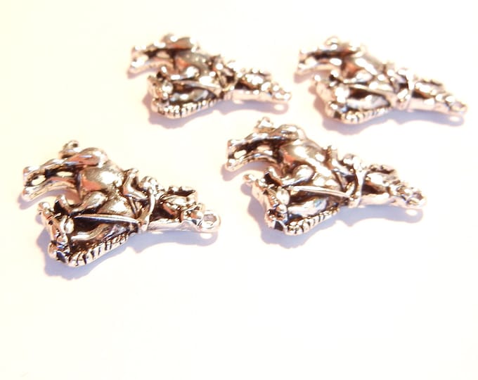 Set of 4 Country Bronco Horse Riders Silver-tone