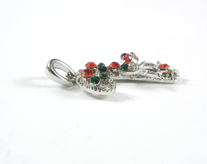 Christmas Cane Pendant Red Green Rhinestones