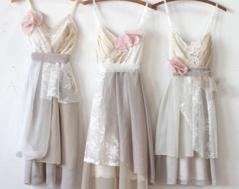 Custom Bridesmaids Dresses in Neutrals with Contrasting Accents