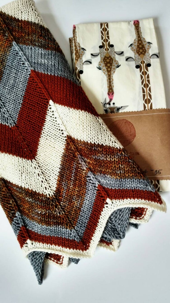 Hand knit baby blanket cashmere/wool blend gray brown rust