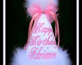 White First Birthday Hat, White 2nd Birthday Hat, Monogrammed, You Pick Colors, Gingham Bunny