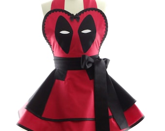 Retro Apron - Deadpool Womens Costume Apron - Kitchen, Hostess, & Cosplay Aprons for Women by BambinoAmore