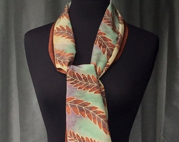 Autumn Leaves Hand Painted Silk Scarf - Pumpkin Spice, One of a Kind, Designer Original Made in USA