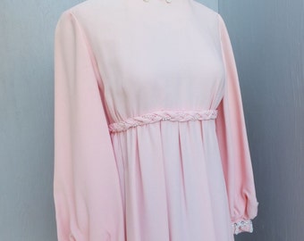 Vintage EMMA DOMB 1970s Gown, Pink Emma Domb of California Maxi Dress, Exquisite Beading w/Empire Waist, MEDIUM