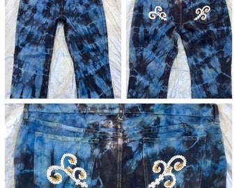 New Tie Dyed Swarovski Crystal Diva Old Navy Jeans 18