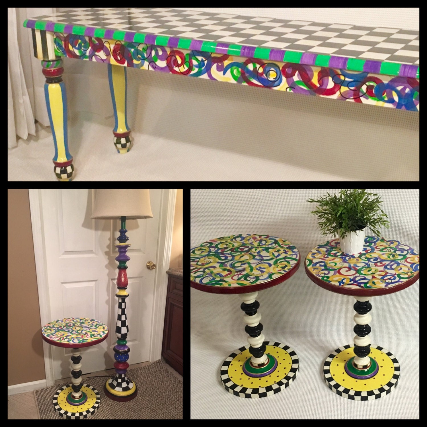 Whimsical Painted Accent Table Round Painted Side Table