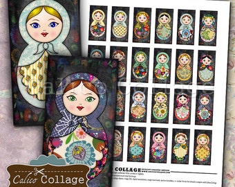 Nesting Dolls, Digital Collage, Domino Collage Sheet, 1x2 Inch Images, Printable Download, Babushka, Matryoshka, Russian Nesting Doll