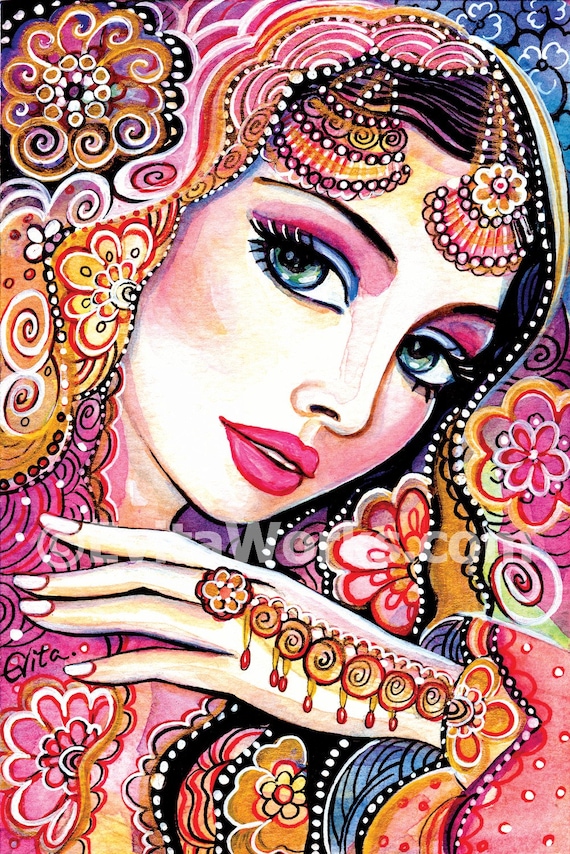 Indian Bride Art Beautiful Indian Woman Painting By Evitaworks