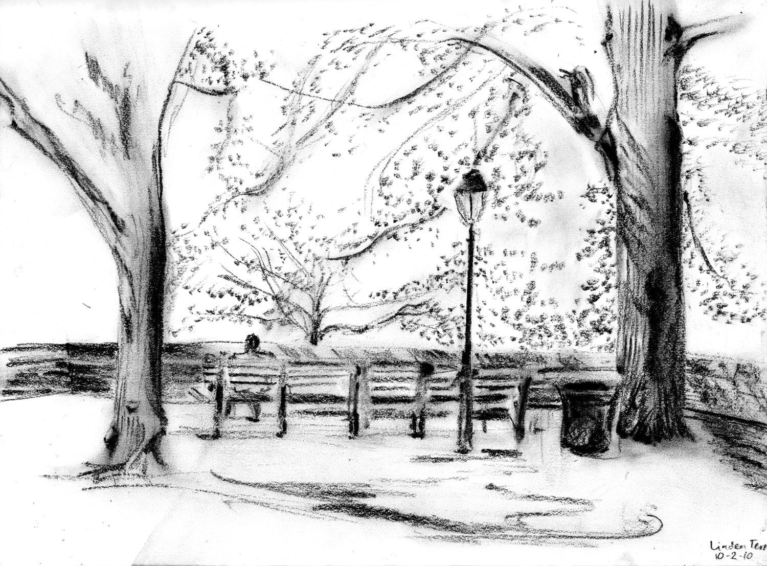 Linden Terrace Ft Tryon Park pencil and charcoal drawing