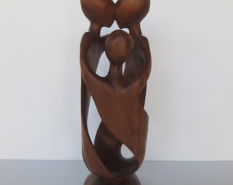 Sculpture Art déco ancienne en bois sculptée à la main