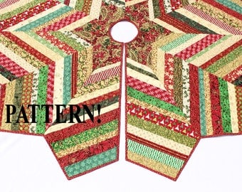 Christmas Tree Skirt PATTERN - Country Strings Tree Skirt Pattern, Foundation Pieced Quilt Pattern, Stash Buster, Chevron Style Tree Skirt