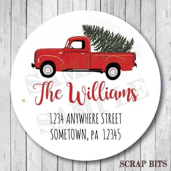 Christmas Address Labels Vintage Truck & Tree Labels Little