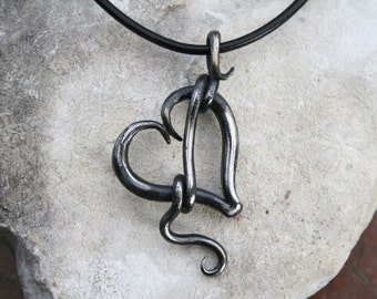 Blacksmith Heart Necklace, Hand Forged Iron Heart Necklace, Iron Anniversary Gift, 6th Anniversary Gift