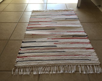 Red, White, Blue Hand Woven Rag Rug 25 x 44