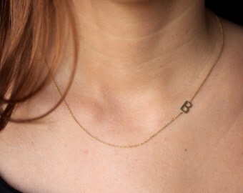 Tiny Sideways Initial Necklace , Gold Initial Necklace , Sideways Letter Necklace , Letter Necklace , Handmade Necklace , Sterling Silver