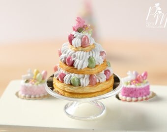 MTO-Easter Triple Layered St Honoré - Miniature Food in 12th Scale for Dollhouse
