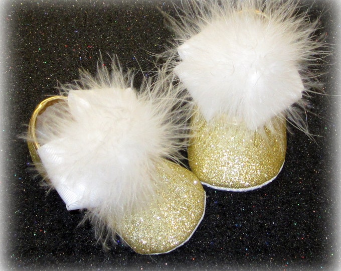 Gold Baby Shoes, First Birthday Shoes, Feather shoes, Crib shoes, Infant Shoes, Flower Girls Shoes, Over the Top shoes, Gold tutu, Pageant