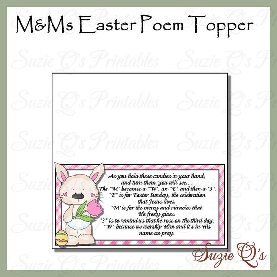M&Ms Easter Poem Topper Digital Printable Immediate