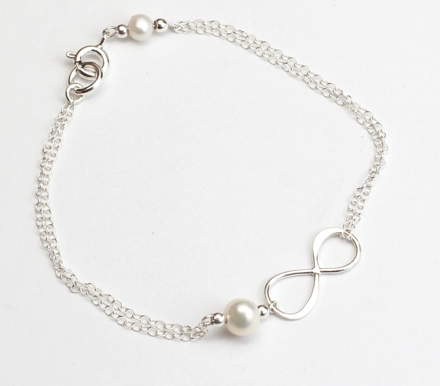 Infinity Bracelet With Pearl Personalized Sterling Silver