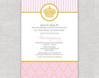 Royal Princess Birthday Invitation, Crown, Tiara, Pink Birthday Party, Queen, Royalty