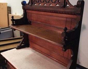 Beautiful Victorian Ornate Design Walnut Marble Top Sideboard 44wx21dx37h79h Shipping is Not free