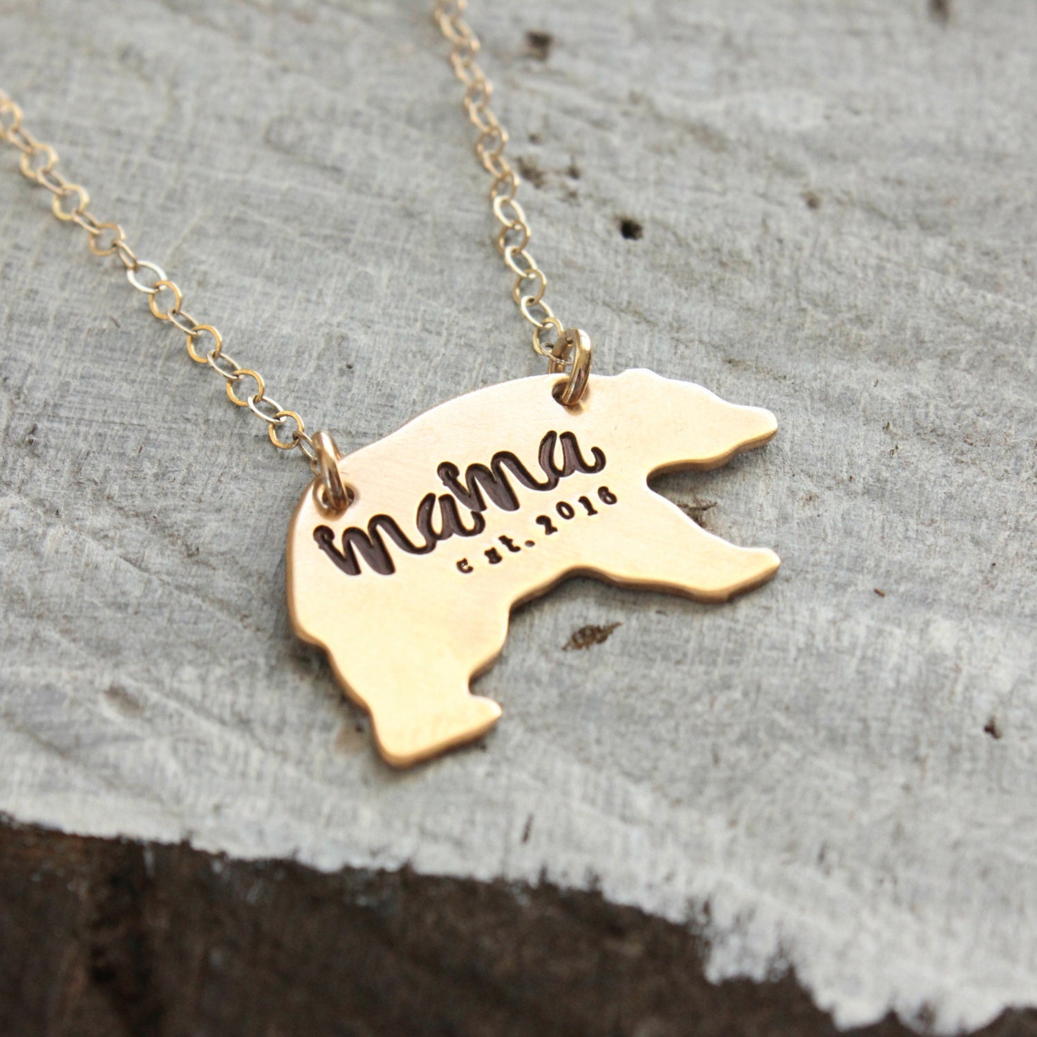 Mama Bear Necklace, Mothers Day gift, Momma bear necklace, golden mama necklace, custom personalized established year, mom gift, mama gift