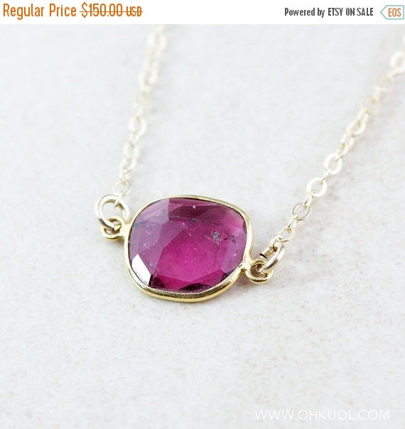 50 OFF SALE Cranberry Pink Tourmaline Necklace by OhKuol on Etsy