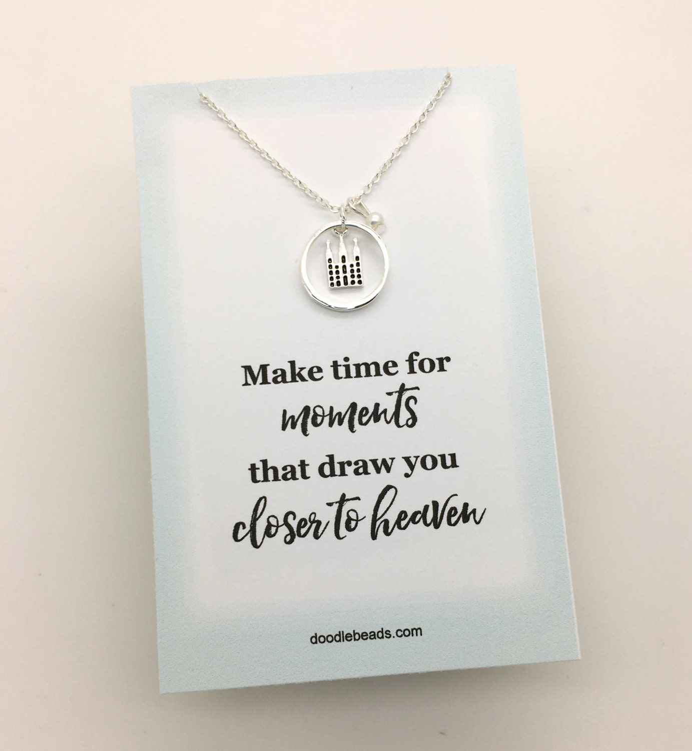 LDS Temple Necklace and card Silver or Gold Salt Lake Mormon