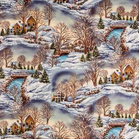 Items similar to Gorgeous Country Winter Scene fabric--Nice Holiday ...