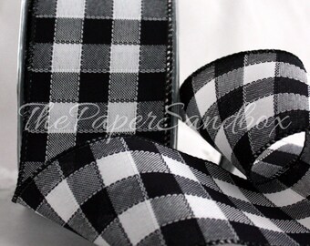 Wired Black & White Buffalo Check Ribbon, 2.5" wide by the yard, Wreaths, Gift Wrapping, Diaper Cakes, Party Supplies, Floral Arranging