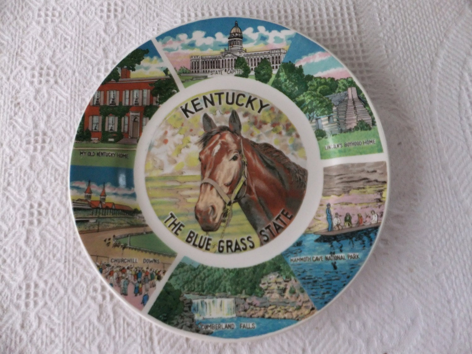 Vintage Kentucky Souvenir State Plate Lang Craft Japan Blue