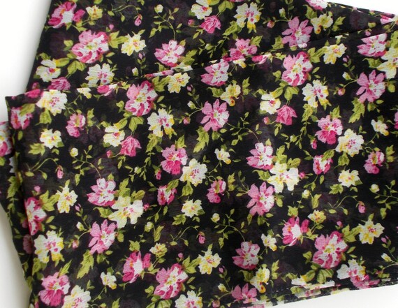LightWeight Scarf Floral Scarf Black Scarf with Pink Yellow
