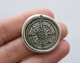 2 Waxed seal compass charms antique silver tone SC108
