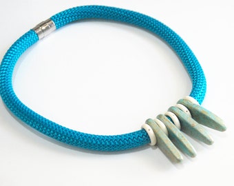 Emerald Rope necklace- Braided Emerald Rope Cord Choker necklace- Rope jewelry -Tribal Necklace- Cord Jewelry-Statement Necklace-For Her