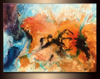 Huge Abstract Painting, Original Canvas Art Contemporary Modern Colorful Wall Art by Henry Parsinia 48x36
