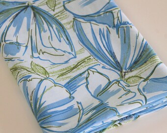 Vintage Sheet Fabric reclaimed bed sheet bed linen fabric Retro spring summer blue Tulips poppies soft percale vintage sheet quilting fabric