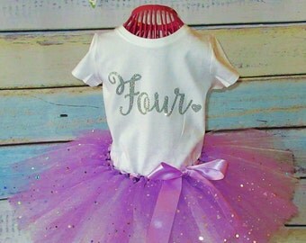 Birthday Tutu Dress OOAK Forth Birthday Tutu Outfit Birthday Tutu Size 4T Ready To Ship