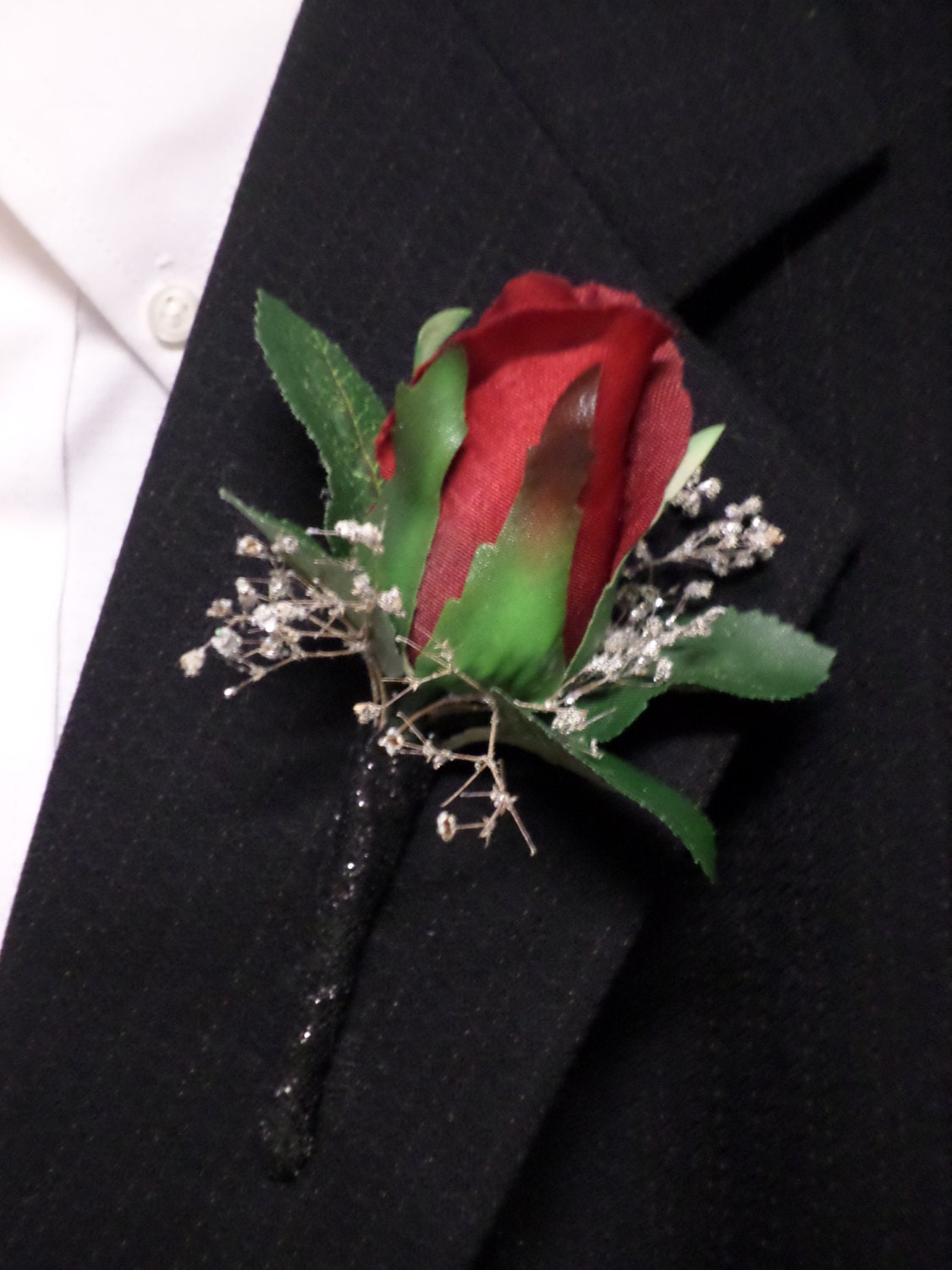 Boutonniere Silk Red Rose Flower Boutonniere Floral