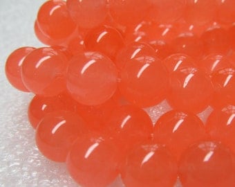 Jade Beads 12mm Orange Sherbet Semi Translucent Smooth Candy Rounds - 16 Pieces
