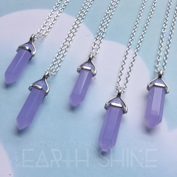 Purple Chalcedony crystal point necklace faux / imitation
