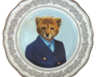 Charlie Cheetah School Portrait Plate - Altered Retro Plate 6.25"