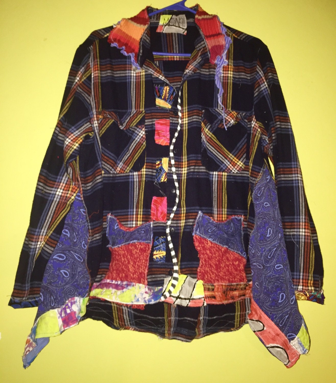 Upcycled plaid flannel shirt jacket fits XL 1X