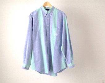 GRUNGE vintage short sleeve COLOR block oxford 90s COTTON striped button up shirt men's Woolrich oxford shirt top