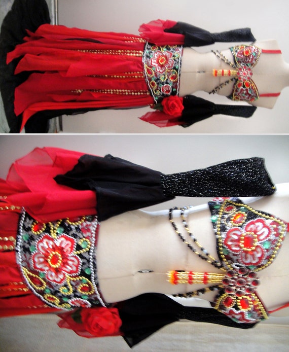 Professional Ameynra Gypsy Belly Dance Costume RedBlack size