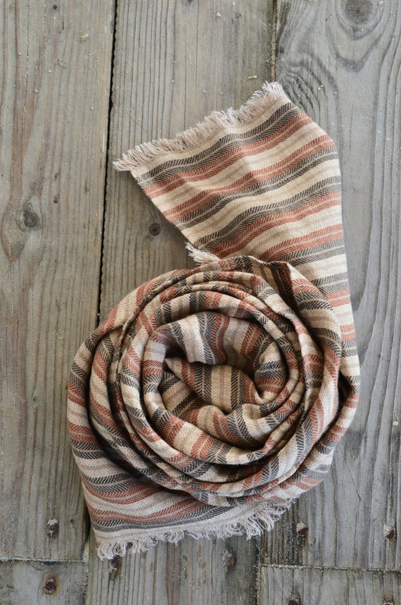 Brown Scarf | Women Men Linen Scarf | Spring Scarf | Linen Accessories | Stripped Scarf | Handmade Scarf | Brown Linen