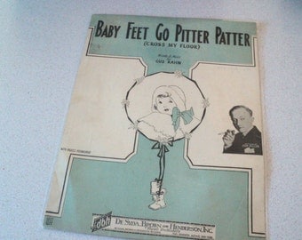 Vintage 1920s Sheet Music. Baby Feet Go Pitter Patter. For Ukulele or Banjo. Great Baby Shower Gift.