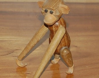 Vintage Teak Monkey ~ Zoo Line Style ~ 6.5" Hanging ~ 2nd of 2 ~ Hans Bolling ~ ERA ~ Danish Modern ~ Mid Century ~ Bojesen Era